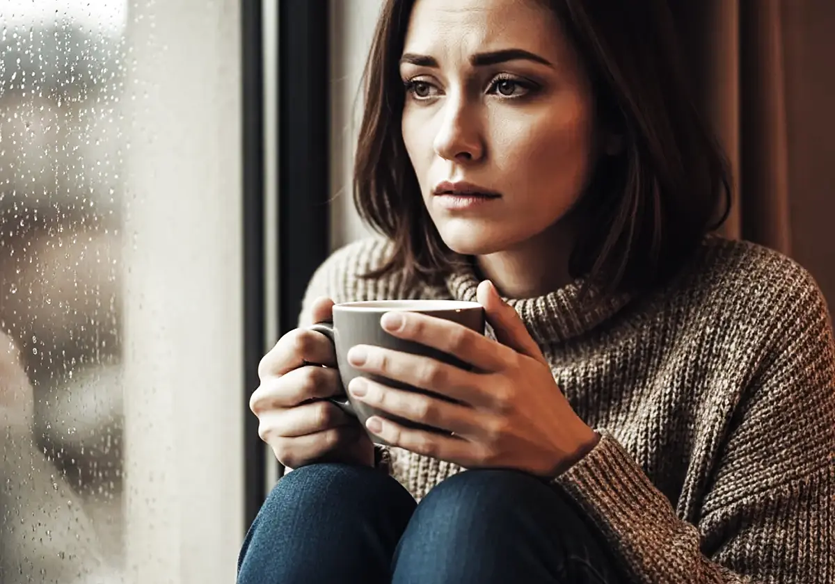 Selbstzweifel überwinden – nachdenkliche Person mit Tasse in der Hand